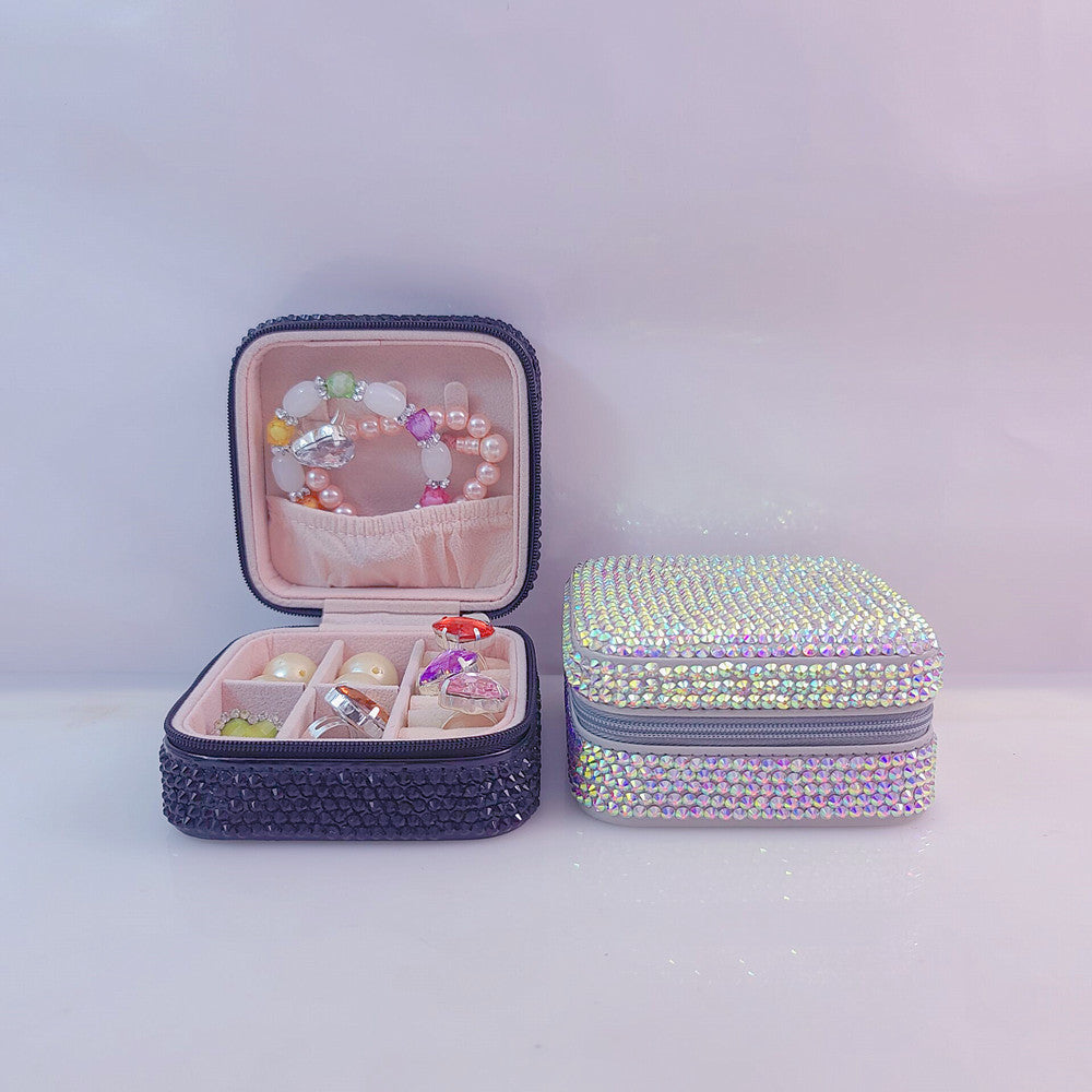 Wholesale PU Inlaid Diamond Macaron Color Jewelry Storage Box
