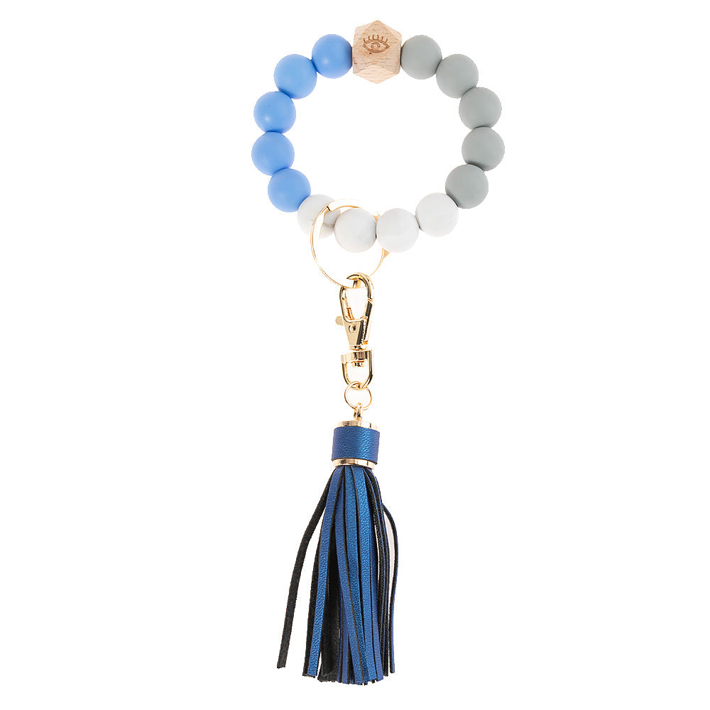 Llavero de muñeca con cuentas de madera de arcilla polimérica al por mayor