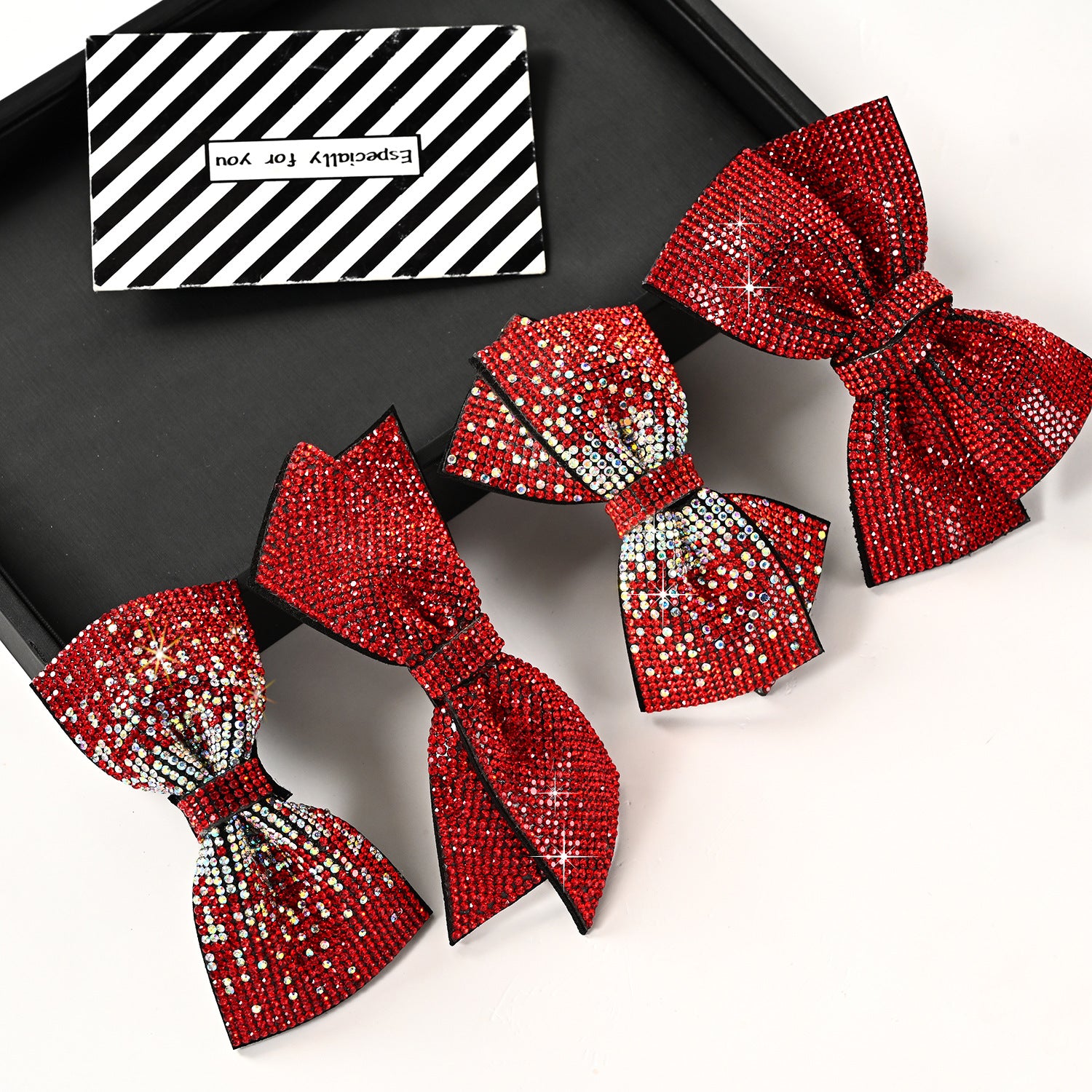 Wholesale 2023 Red Full Diamond Bow Spring Clip Hairpin