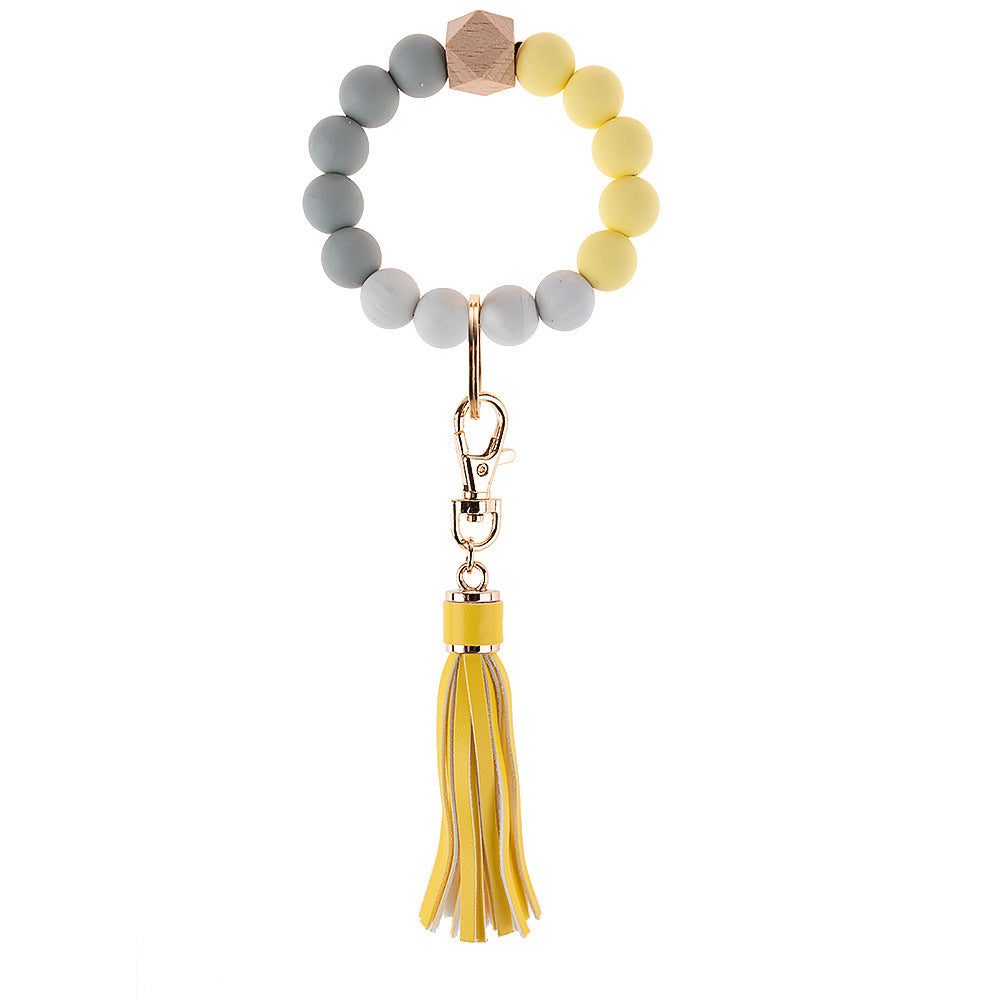 Wholesale Leopard Print Silicone Beaded Tassel Wrist Keychain