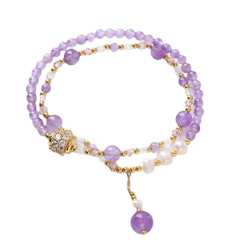 Venta al por mayor Pulsera De Amatista Natural De Doble Círculo