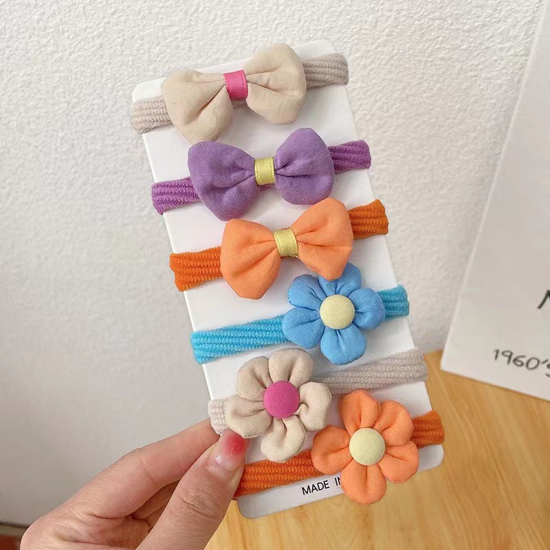Wholesale Kids Bow Knot Flower Cloth Hair Scrunchies 6pcs/Set