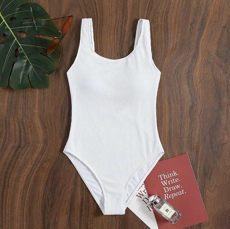 Wholesale Pleated Fabric Wavy One-piece Polyester Swimwear