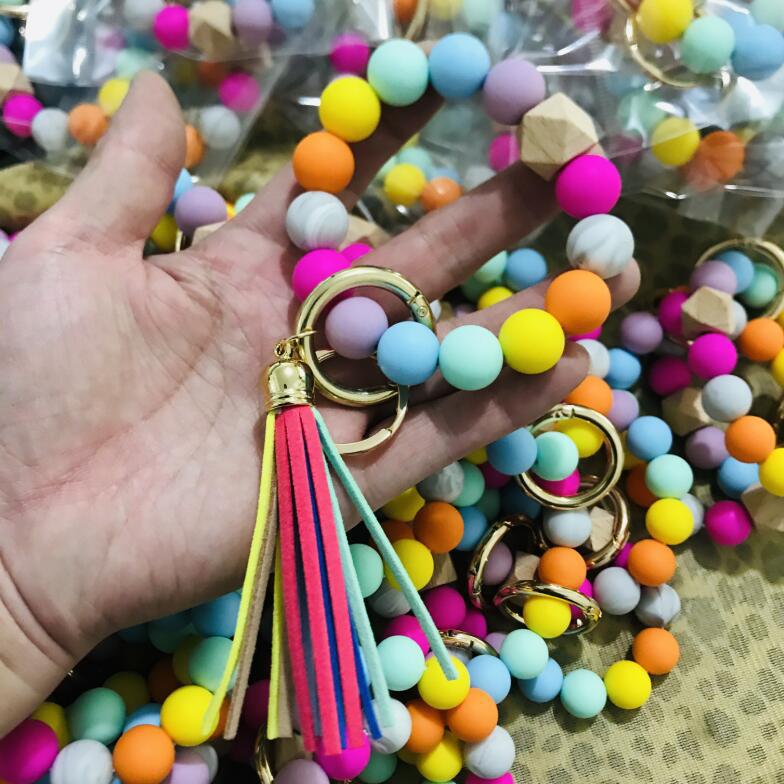 Wholesale Tassel Silicone Beaded Wrist Keychain