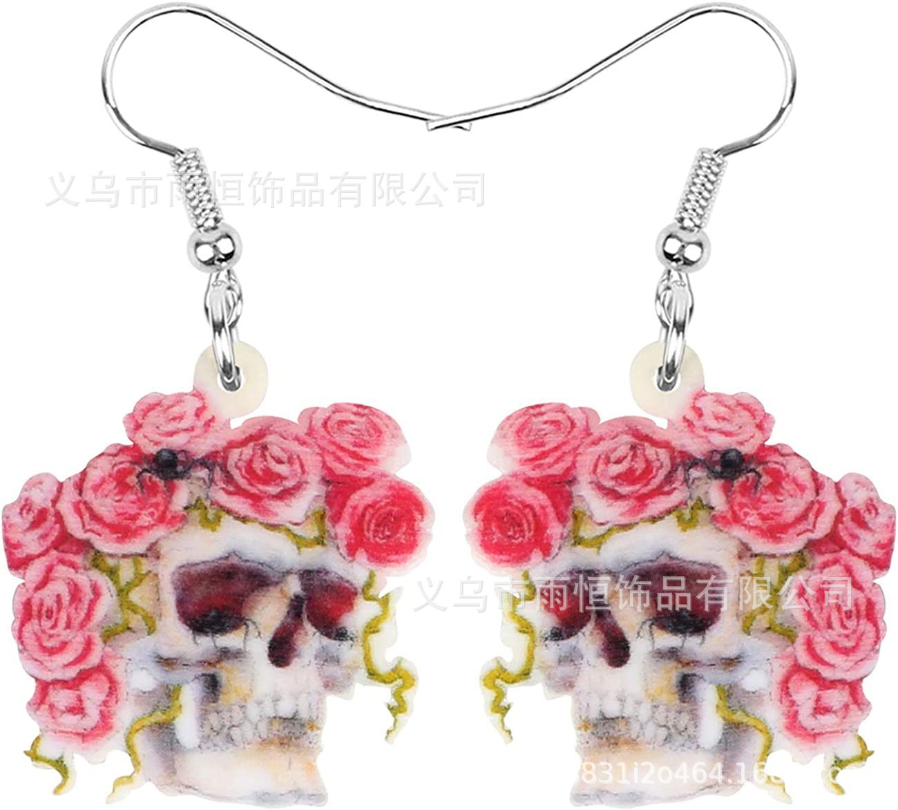 Wholesale 10pairs/pack Red Flower Skull Pendant Acrylic Earrings