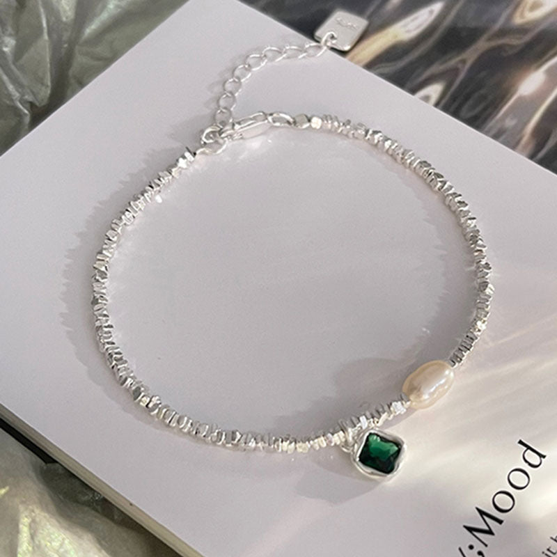 Wholesale 925 Sterling Silver Green Diamond Pendant Pearl Bracelet