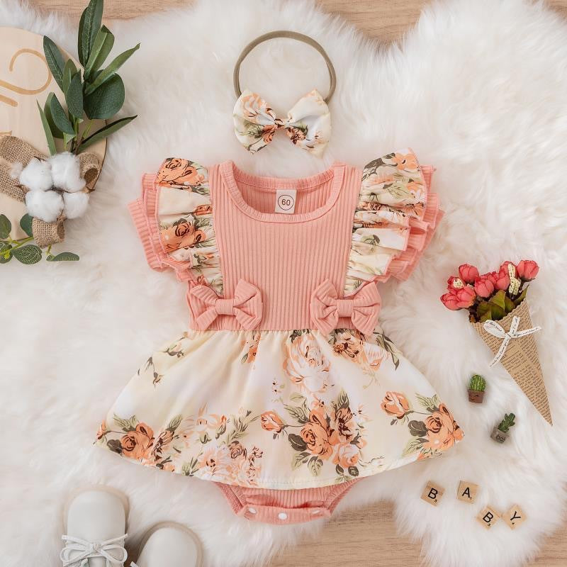 Wholesale Cotton Jumpsuit with Floral Buns and Baby Crawling Clothes