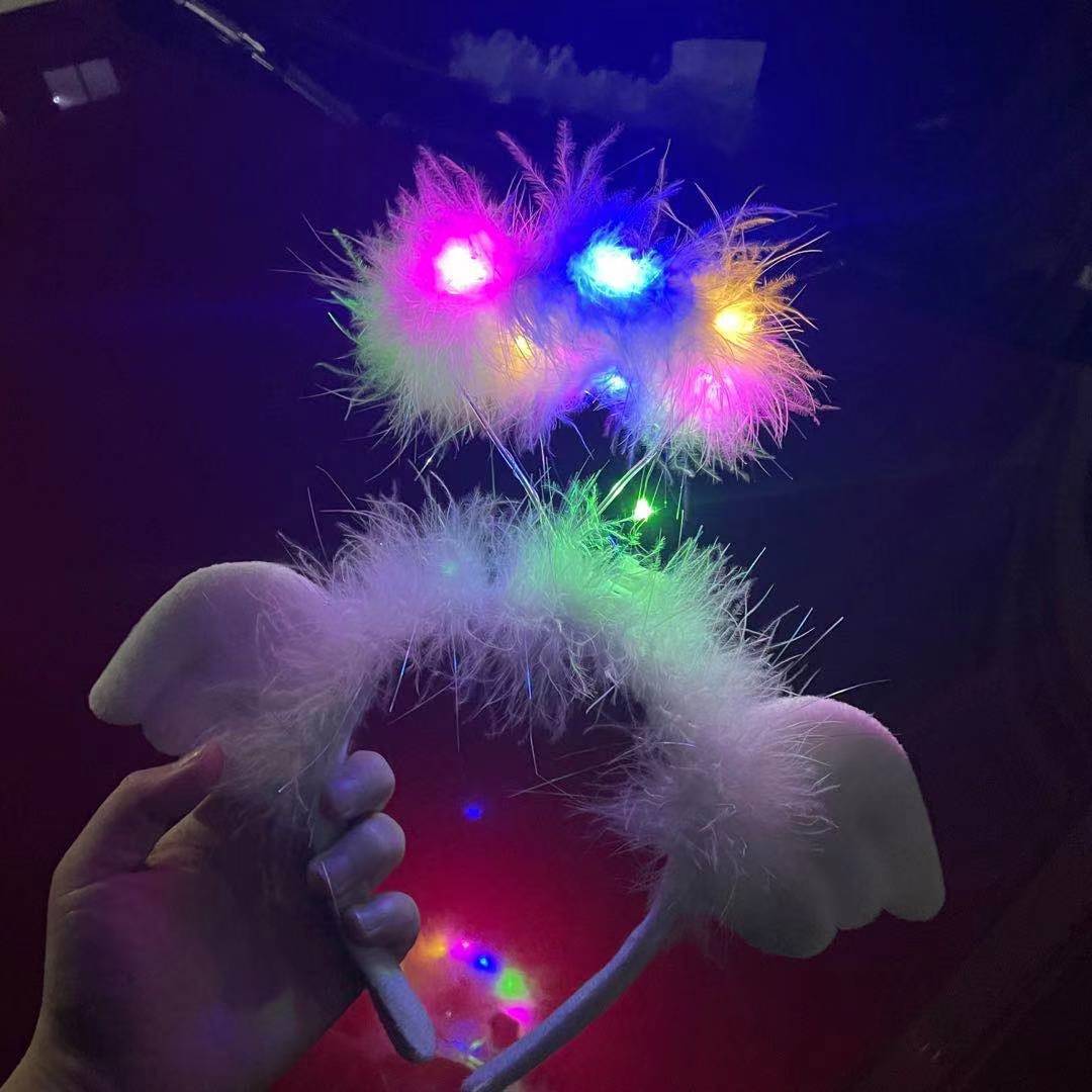 Wholesale Plush Angel Wings Feather Glowing Hair Hoops