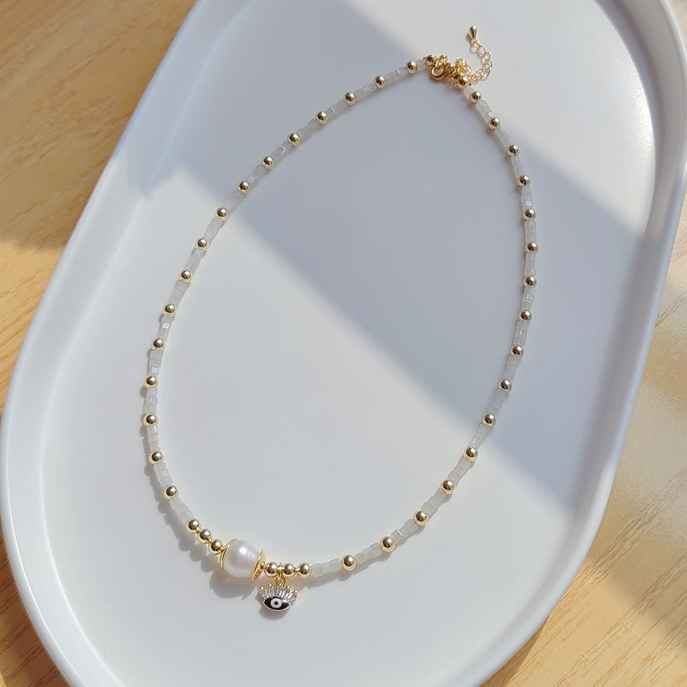 Wholesale Real Gold Small Cube Crystal Pearl Necklace