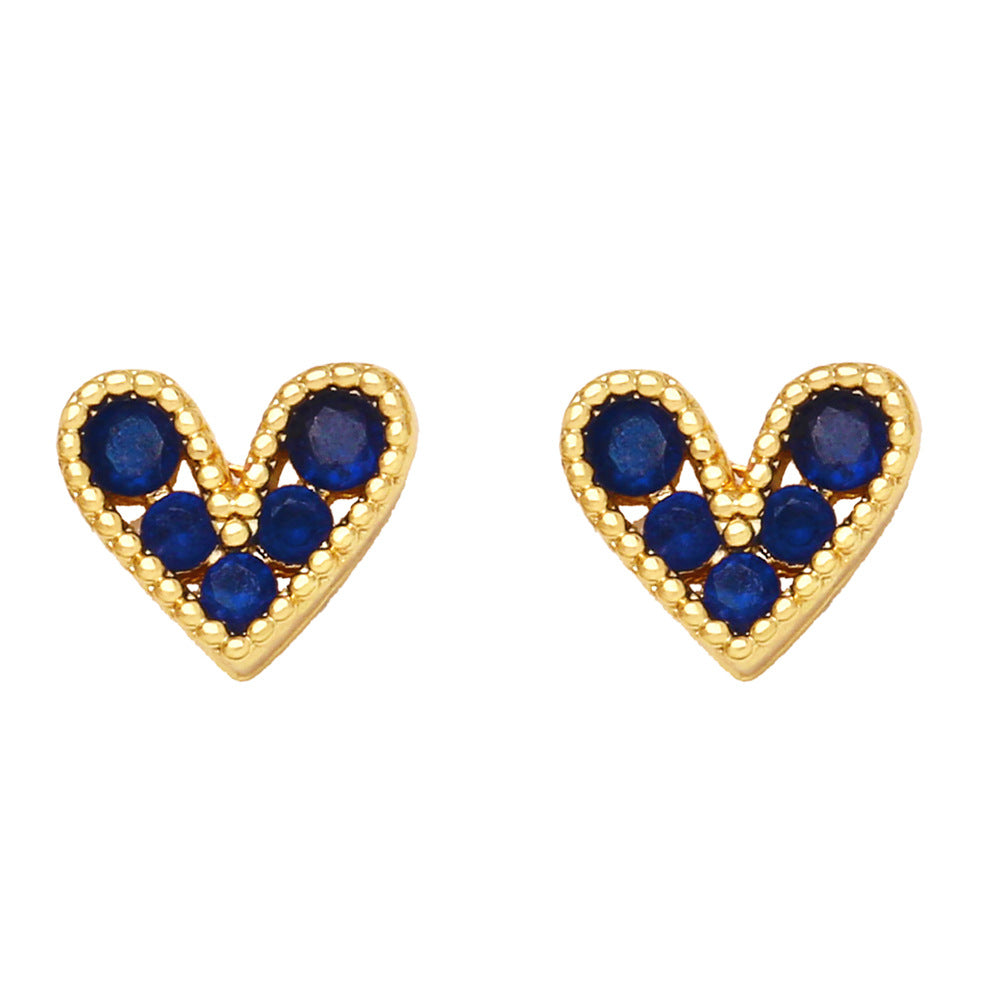 Wholesale Mini Zircon Heart Copper Ear Studs