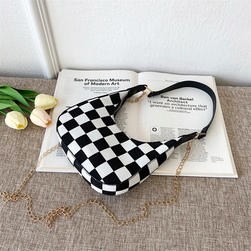 Wholesale Pu Checkerboard Baguette Underarm Bag