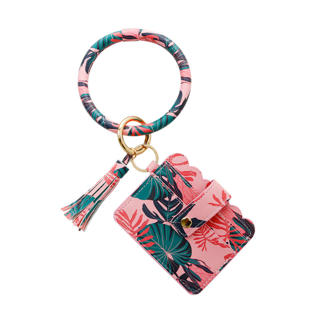 Wholesale Leather PU Tassel Card Holder Alloy Wrist Keychain