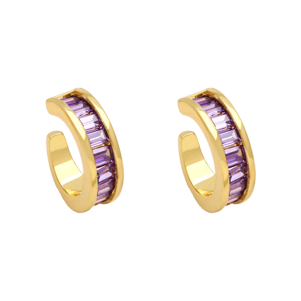 Wholesale Colored Zircon Copper Clip/cuff Earrings