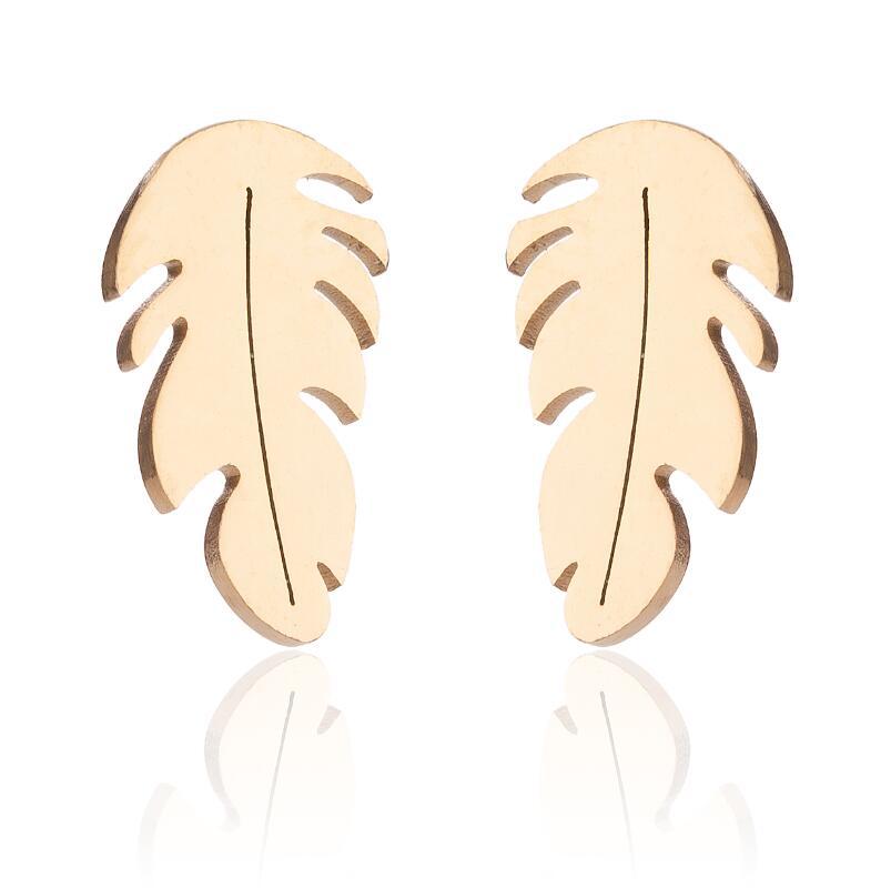 Wholesale Stainless Steel Feather Leaves Ear Studs