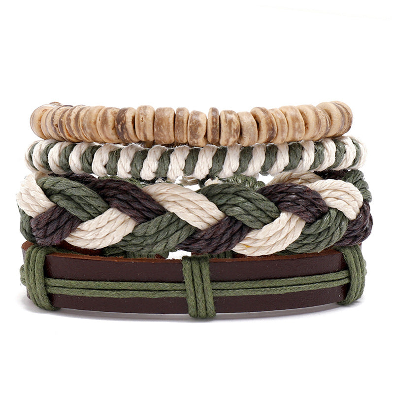 Wholesale Hemp Rope Hand Made Leather Bracelet Set of Four
