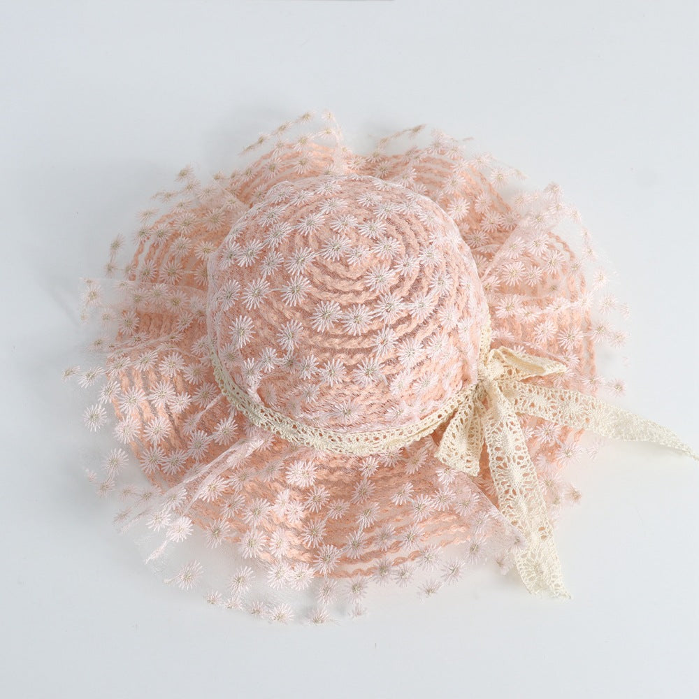Wholesale Flower Lace Bow Kids Straw Hat