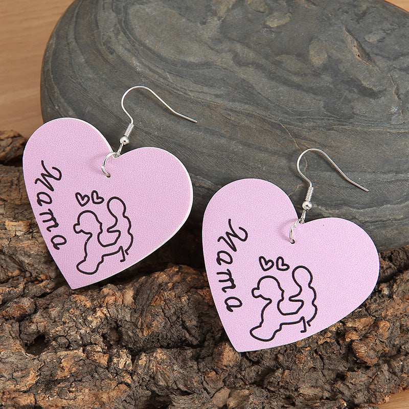 Wholesale Mother's Day Hearts Leather Earrings