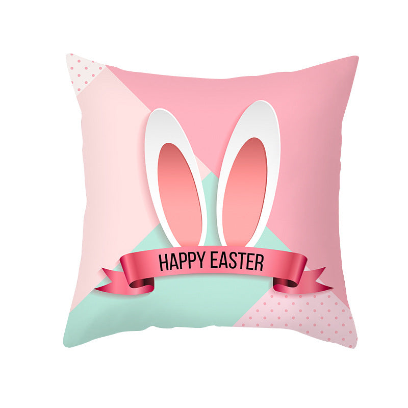 wholesale Funda de almohada de tiro de Pascua con estampado de huevo de conejito colorido de piel de melocotón