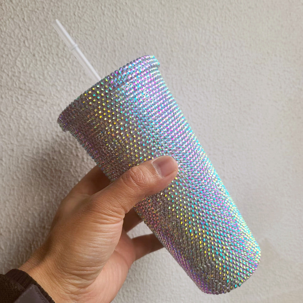 Taza de beber acrílico con incrustaciones de diamantes de doble capa al por mayor