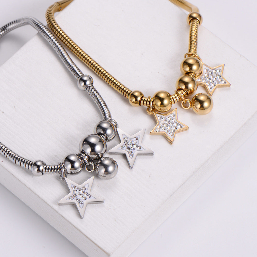 Wholesale Bracelet Stainless Steel 18K Gold Plated Pentagram Rhinestone OLY-BT-AIMILUO002