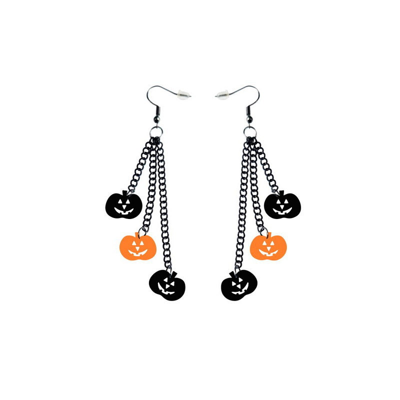 Wholesale Wholesale Halloween Acrylic Black Chain Bat Skeleton Spider Pumpkin Coffin BOO Ghost Earrings