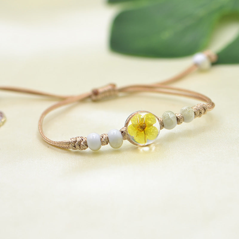 Wholesale Ceramic Glass Ball Dried Flower Plant Real Flower Woven Bracelet
