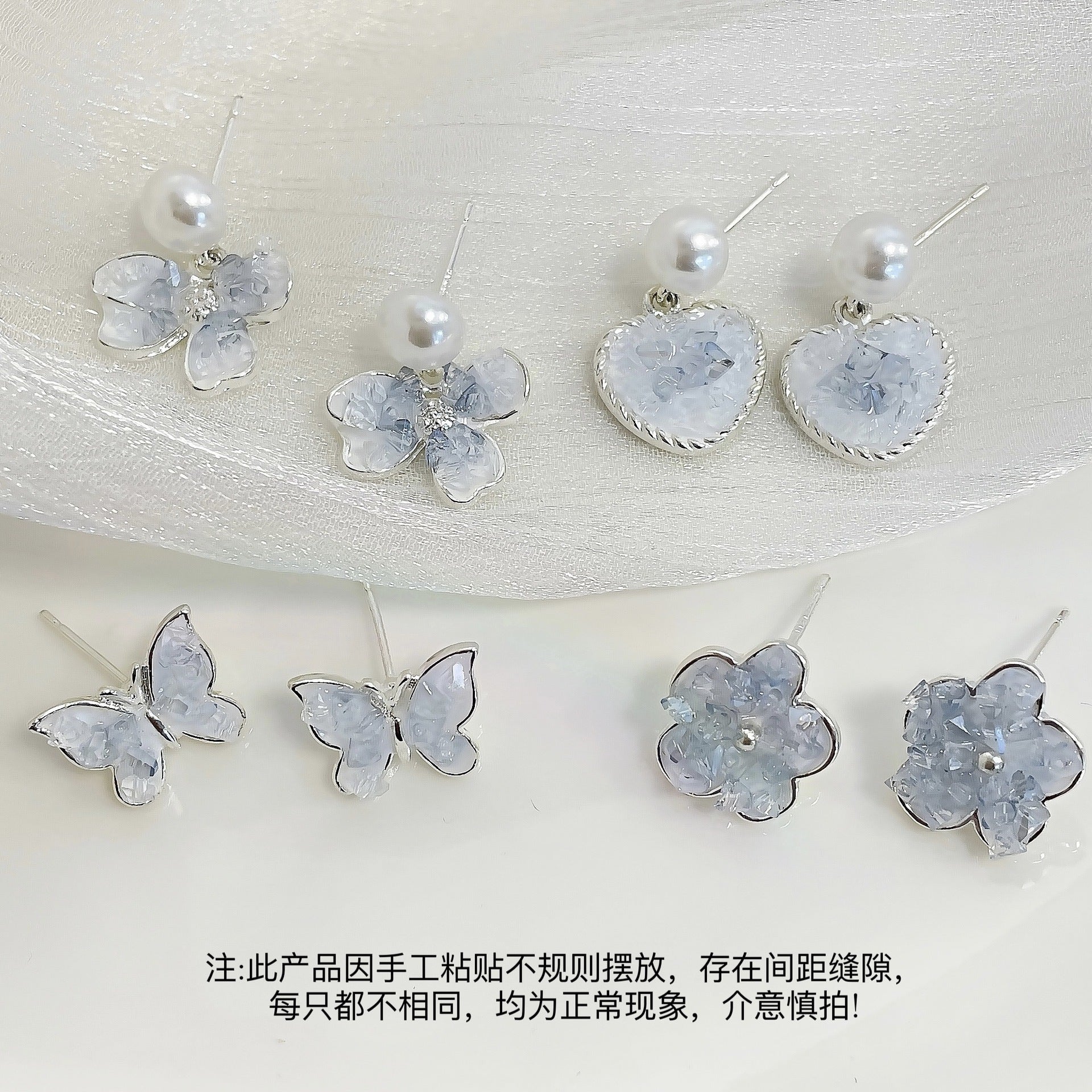 Wholesale Blue Crystal Flower Butterfly Alloy Earrings