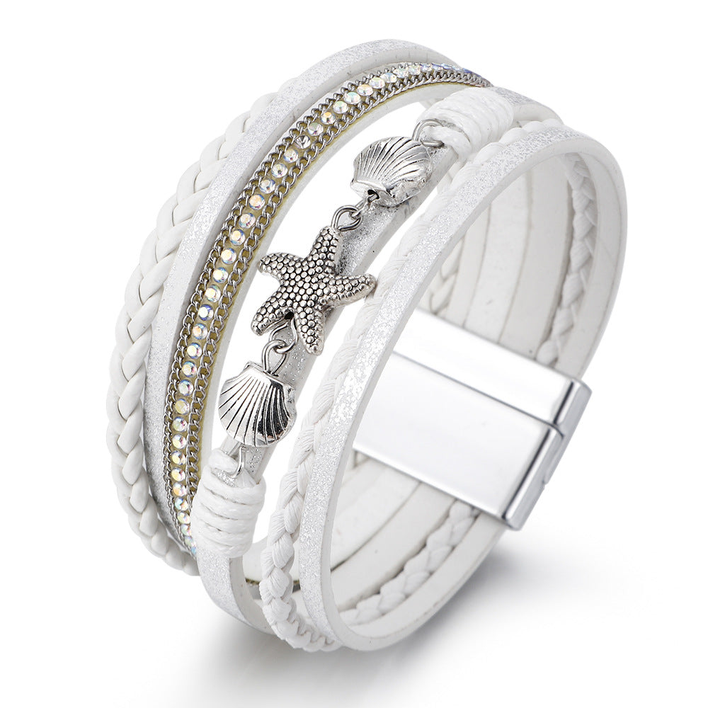 Brazalete de cuero de estrella marina al por mayor de conchas