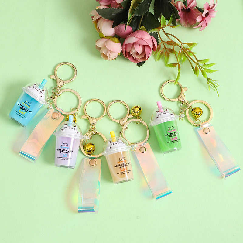 Wholesale Acrylic Oiled Cat Pearl Milk Tea Creative Keychain