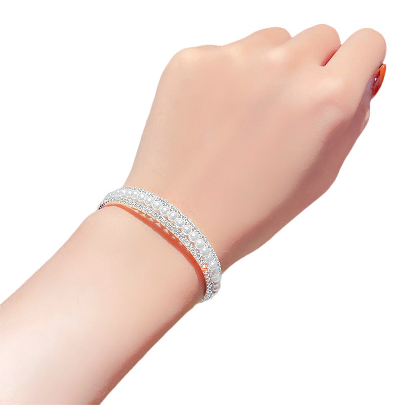 Venta al por mayor Pulsera De Diamantes De Imitación De Perlas De Doble Capa