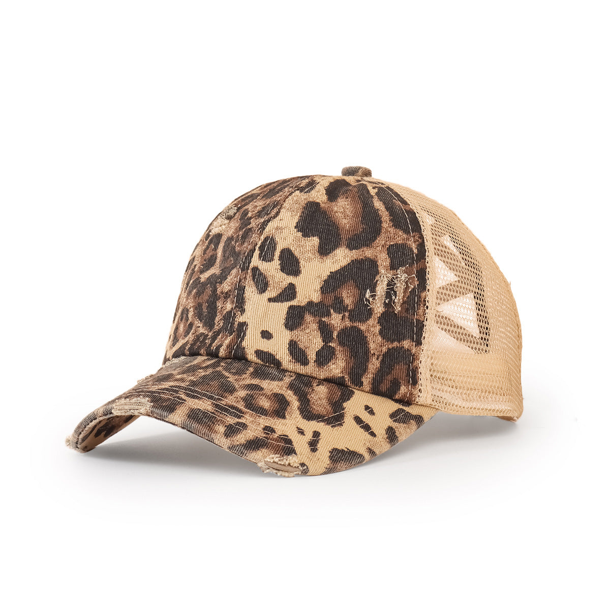 Venta al por mayor Gorra de béisbol cruzada con agujero de estampado de leopardo de algodón