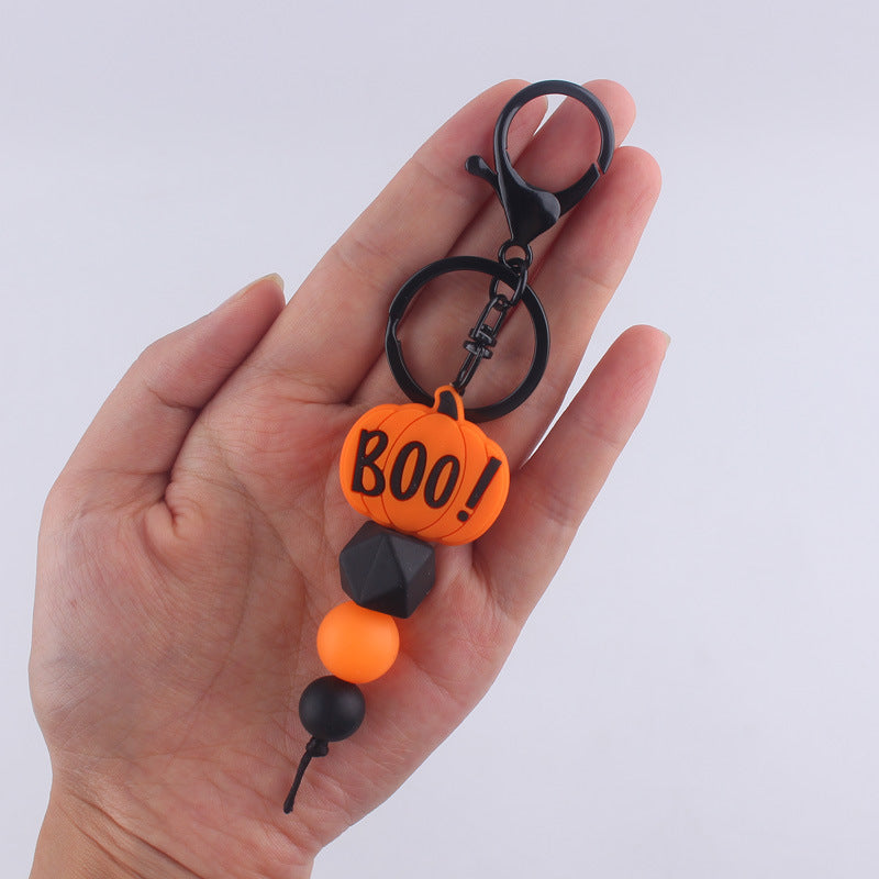 Wholesale Halloween BOO Bat Silicone Handmade Beaded Keychain