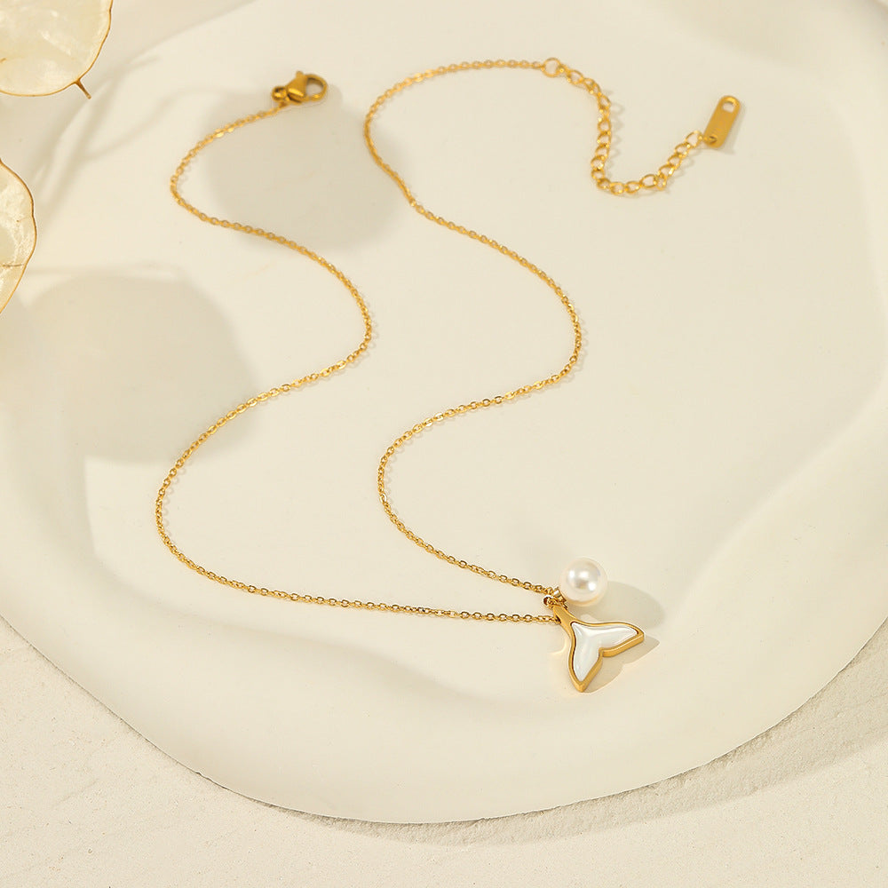 Collar de acero inoxidable con colgante de perlas de cola de sirena al por mayor