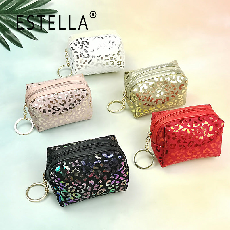 Wholesale Hot Stamping Leopard Print Coin Purse Mini Keychain Bag Wallet Keychain