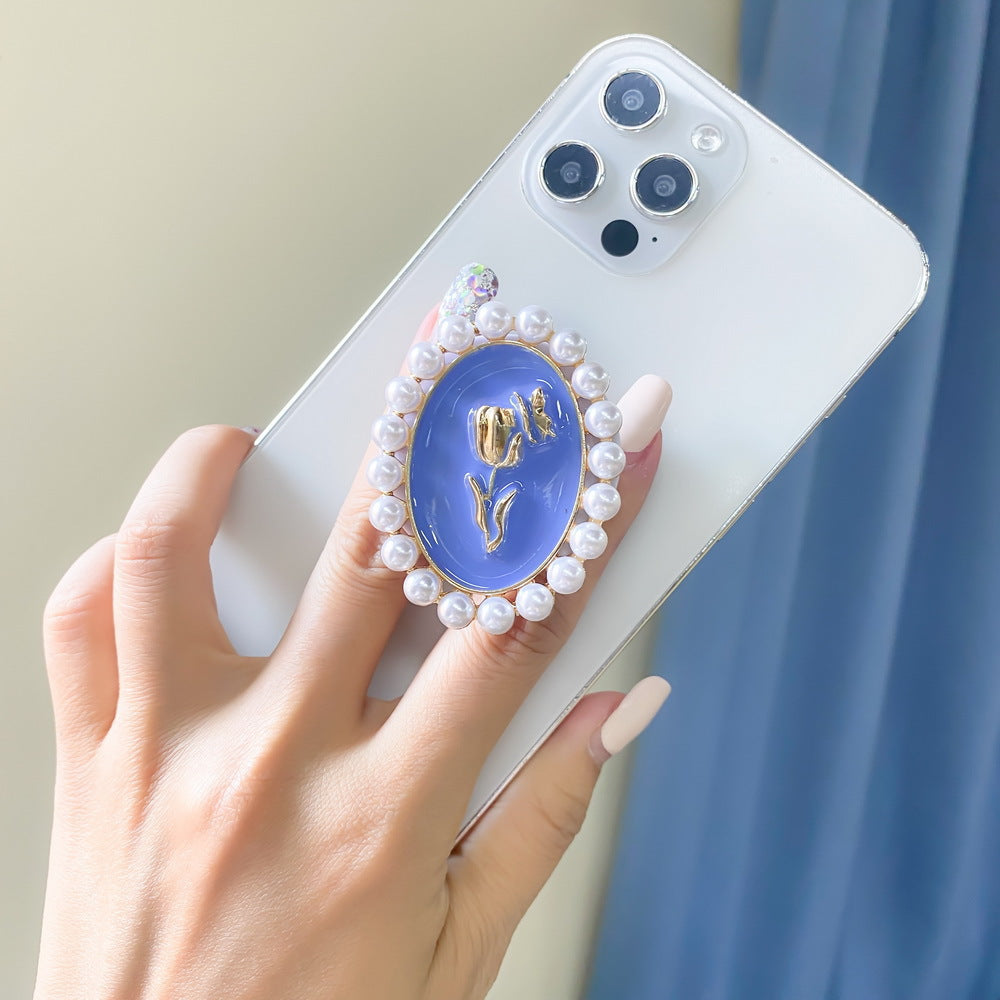 Wholesale Metal Pearl Oval Rose Flower Airbag Mobile Phone Holder