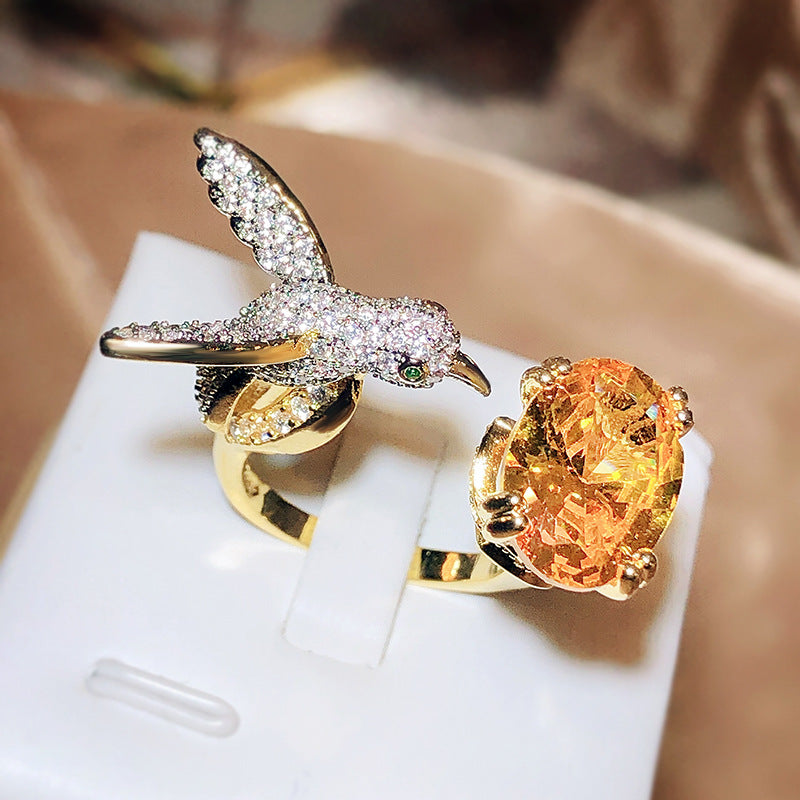 Wholesale Adjustable Copper Hummingbird Color Treasure Rings