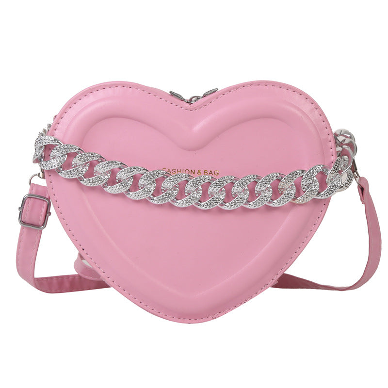 Bolsa de cadena de mensajería de hombro individual en forma de corazón de PU
