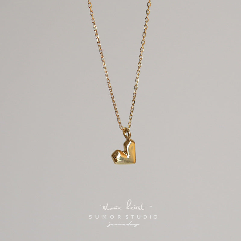 Wholesale Geometric Faceted Heart Pendant Copper Necklace