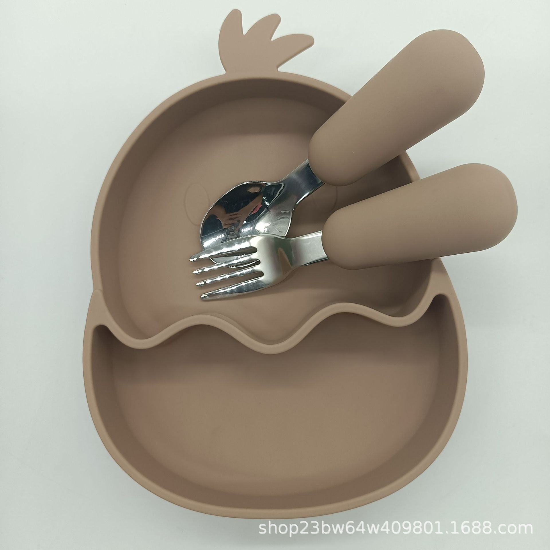 Wholesale Stainless Steel Spoon Fork Silicone Chicken Food Bowl Dinner Plate
