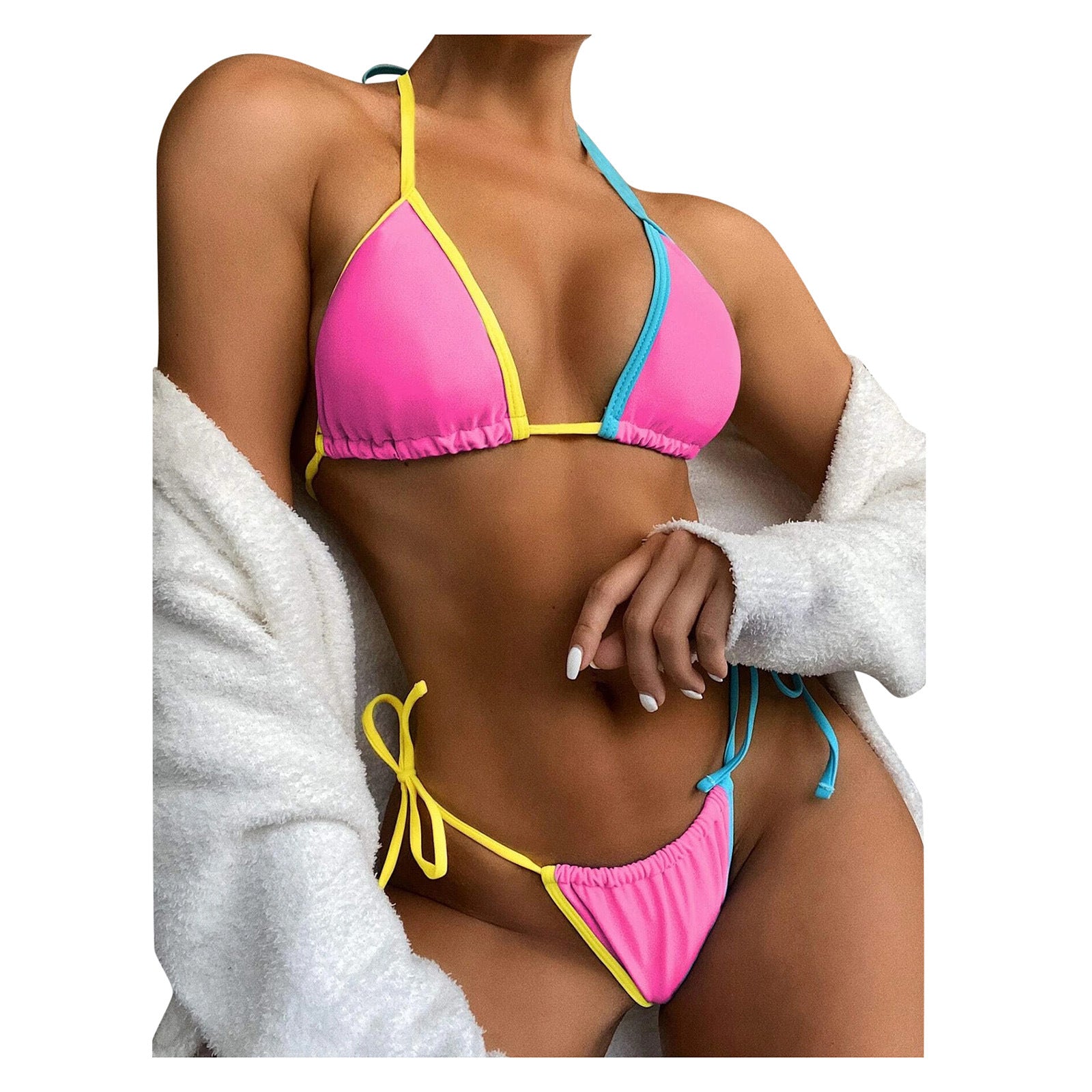 Wholesale Solid Color Two-piece Halter Neck Polyester Swimwear