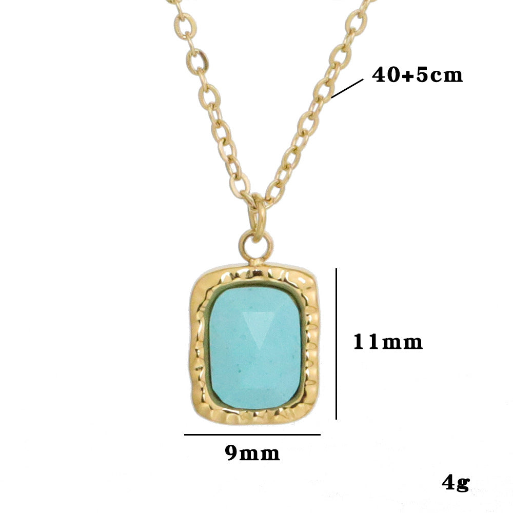 Wholesale 20PCS Natural Stone Square Brand Titanium Steel Retro Multi-layer Turquoise Necklace