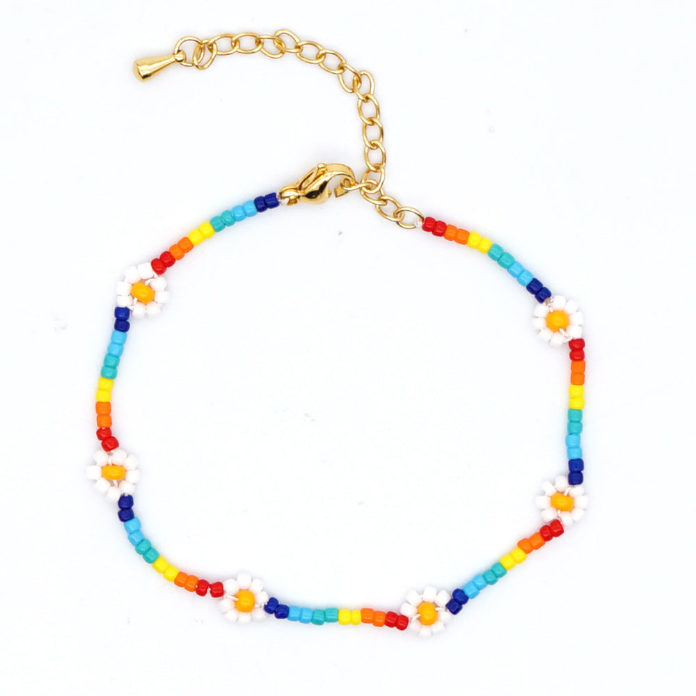 Wholesale Bohemian Rainbow Daisy Glass Bracelet