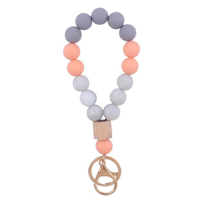 Wholesale Wooden Octagon Hand Silicone Beaded Wrist Keychain