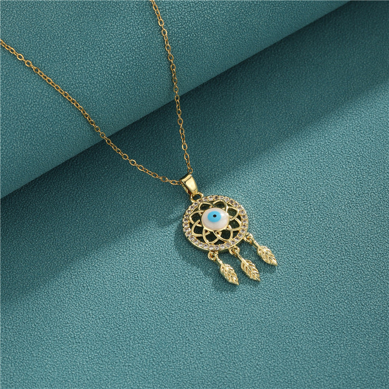 Wholesale Jewelry Christmas Eye Dream Catcher Stainless Steel Tassel Clavicle Chain