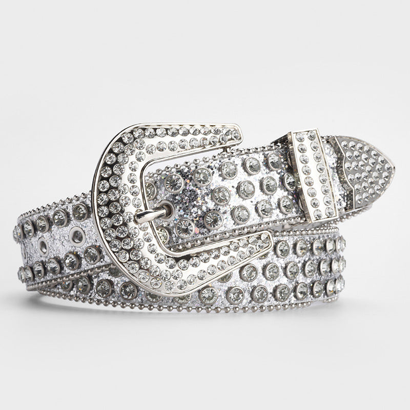 Wholesale Halloween Needle Buckle Full Diamond Sequins Skeleton Head Water Diamond Inlaid PU Belt