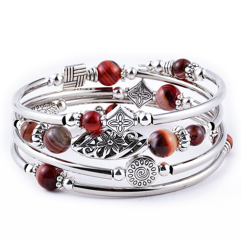 Wholesale Multi-ring Natural Stone Agate Bead Bracelet