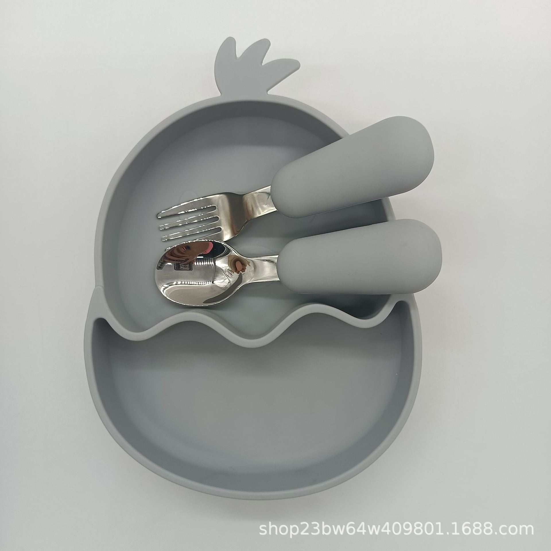 Wholesale Stainless Steel Spoon Fork Silicone Chicken Food Bowl Dinner Plate