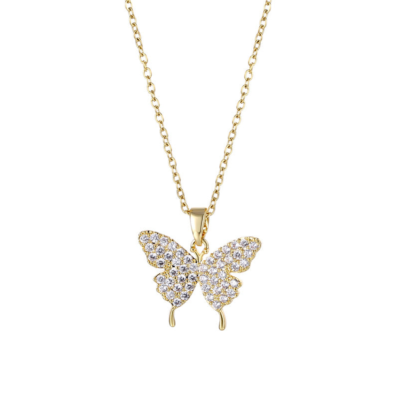Wholesale Stainless Steel Diamond Butterfly Necklace