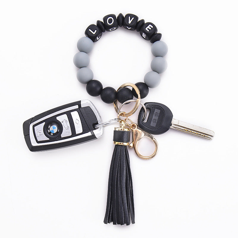 Wholesale Silicone Beaded Tassel Wrist Keychain
