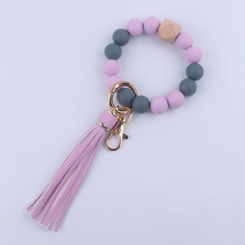 Wholesale Tassel Silicone Beaded Wrist Keychain